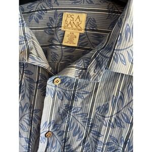 Jos A Bank Men's XXL Blue Vine Leaf Striped Cotton Stretch Casual Button Down LS